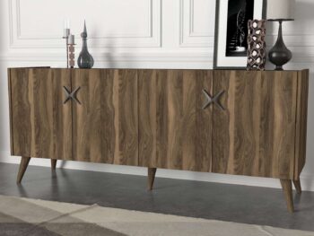 Komoda TREEPredstavujeme vám komodu TREE, ideálnu voľbu pre vašu obývaciu izbu alebo spálňu. Táto široká a elegantná komoda je navrhnutá tak, aby vám poskytla dostatok úložného priestoru a zároveň dodala vášmu interiéru moderný a štýlový vzhľad.Typ tovaru: KomodaVhodné do miestnosti: Obývacia izba a spálňaMateriál: LTDRozmer: 183.6 x 78 x 47 cmFarba: Orech + antracitVybavenie: DvierkaVzhľad: ŠirokáPočet dverí, dvierok: 4Hrúbka materiálu: 18 mmDodatočné informácie: Dodávame v demonteKomoda TREE je vyrobená z kvalitného LTD materiálu s hrúbkou 18 mm, čo zaisťuje jej pevnosť a dlhú životnosť. Elegantná kombinácia orechového dekoru a antracitovej farby dodáva komode moderný a sofistikovaný vzhľad, ktorý sa hodí do akéhokoľvek interiéru. Komoda je vybavená štyrmi dvierkami, ktoré poskytujú dostatok úložného priestoru pre vaše potreby.Dodávame v demonte, čo znamená, že komodu ľahko zložíte podľa priloženého návodu. Komoda TREE je perfektnou voľbou pre každého, kto hľadá štýlový a funkčný nábytok do svojej obývačky alebo spálne.