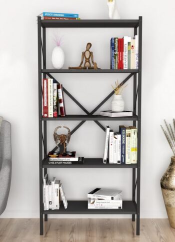 TRIER je regál do obývačky - knižnica, ktorý vás uchváti nie len svojou praktickosťou, ale tiež výhodnou cenou. Je vhodný na odloženie kníh, rôznych dekorácií a podobne.Dosky regálu sú vyrobené z 18 mm drevotrieskovej dosky. Konštrukcia je vyrobená z kovu v čiernom prevedení. Rozmery:Šírka: 66 cmHĺbka: 34 cmVýška: 160 cmŠírka police: 66 cmHĺbka police: 30 cmRozostup políc: 33,5 cmDodávame v demontovanom stave.   