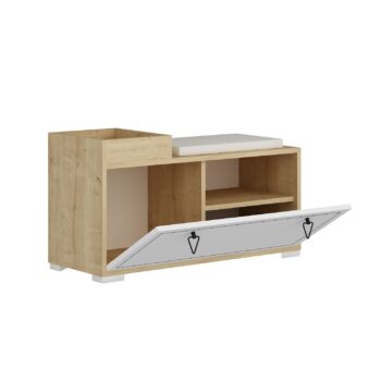 Botník TRIPOLIS - Štýlové a praktické riešenie pre vašu predsieňBotník TRIPOLIS je ideálnou voľbou pre každú modernú predsieň. Spája elegantný design s praktickými funkciami, vďaka ktorým sa stane nepostrádateľnou súčasťou vášho domova. Jeho kompaktné rozmery 49.8 x 90 x 35 cm zaisťujú, že sa zmestí aj do menších priestorov, pričom poskytuje dostatok úložného miesta pre vašu obuv.Botník TRIPOLIS je vyrobený z kombinácie kvalitného LTD materiálu a látky, čo zaisťuje nielen pevnosť, ale aj pohodlie vďaka vankúšiku na sedenie. Sedák nie je namontovaný na nábytku. Elegantné kovové úchytky a výklopné priehradky prispievajú k jeho modernému vzhľadu a funkčnosti. Dodávame ho v demonte s plastovými nožičkami pre jednoduchú manipuláciu a montáž.Hlavné vlastnosti botníku TRIPOLIS:Typ tovaru: BotníkVhodné do miestnosti: PredsieňMateriál: LTD a látkaRozmer: 49.8 x 90 x 35 cmFarba: Dub + bielaVybavenie: Výklopné priehradky s vankúšikomPočet dvierok: 1Úchytky: KovHrúbka materiálu: 18 mmDodatočné informácie: Dodávame v demonte, plastové nožičkyVyberte si botník TRIPOLIS a získajte nielen praktické úložné riešenie, ale aj štýlový doplnok pre vašu predsieň. Objednajte ešte dnes a udržujte svoju obuv vždy v poriadku a na dosah ruky!