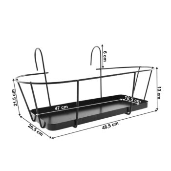 TUOM TYP 2: Závesný držiak na kvetináč Tuom Typ 2 - čierna; materiál: kov; rozmery (ŠxHxV): 48,5x26,5x21,5 cm.