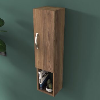 Závesná skrinka TURK – elegantné a praktické riešenie pre vašu obývaciu izbuZávesná skrinka TURK je ideálnym doplnkom pre modernú obývaciu izbu. Vďaka svojmu úzkemu dizajnu a elegantnému dekoru orecha pridáva priestoru štýl a praktickosť. Plné dvierka poskytujú diskrétny úložný priestor pre vaše veci a umožňujú udržať interiér čistý a organizovaný.Hlavné vlastnosti závesnej skrinky TURK:Materiál: melamín a VT laminát – odolný a ľahko udržiavateľný povrch.Rozmery: 90 x 22,1 x 18,5 cm – úzky a kompaktný dizajn vhodný pre rôzne typy miestností.Farba: elegantný orech, ktorý ladí s modernými aj klasickými interiérmi.Vybavenie: 1 plné dvierka pre diskrétne uloženie vecí.Vzhľad: úzky dizajn šetrí miesto a zároveň pôsobí esteticky.Možnosť pripevnenia k stene pre bezpečné a stabilné umiestnenie.Dodávame v demontovanom stave s podrobným montážnym návodom.Závesná skrinka TURK je navrhnutá tak, aby spĺňala všetky vaše požiadavky na úložný priestor a zároveň zlepšovala estetiku vašej obývačky. Je ideálny na uskladnenie kníh, dekorácií alebo iných drobností.Oživte svoju obývačku závesnou skrinkou TURK – elegantný a funkčný doplnok pre váš domov!