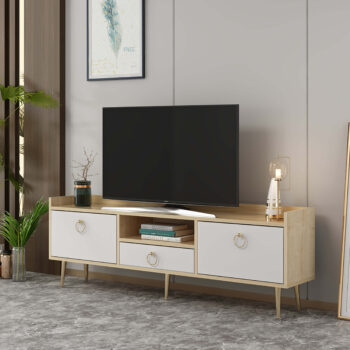 TV stolík TUSON - moderný a praktický doplnok pre vašu obývaciu izbuTV stolík TUSON je ideálnou voľbou pre tých, ktorí hľadajú štýlové a funkčné riešenie pre svoju obývaciu izbu. Je navrhnutý tak, aby ponúkol dostatok úložného priestoru a zároveň sa stal elegantným doplnkom vášho interiéru.Vyrobený z odolného LTD materiálu s hrúbkou 18 mm, stolík TUSON zaručuje pevnosť a dlhú životnosť. Vybavený skrinkou s dvoma dvierkami, jednou zásuvkou a praktickým regálkom, poskytuje dostatok priestoru na uloženie vašich multimediálnych zariadení, kníh či ďalších doplnkov. Štýlové kovové úchytky uľahčujú otváranie a dodávajú stolíku moderný vzhľad.Hlavné vlastnosti produktu:Typ tovaru: TV stolíkVhodné do miestnosti: obývacia izbaMateriál: LTDRozmery: 54 x 140 x 30 cmFarba: biela + dubVybavenie: skrinka, 1 zásuvka, regálPočet dvierok: 2Úchytky: kovDodatočné informácie: Dodávame v demonte, plastové nožičkyTV stolík TUSON je dodávaný v demontovanom stave, čo uľahčuje jeho prepravu a montáž. Plastové nožičky zaisťujú stabilitu a ochranu podlahy pred poškodením.