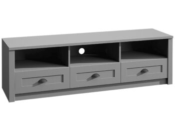 TV stolík PROVANCE poskytuje rôznorodý úložný priestor. Disponuje otvorenými policami a tromi zásuvkami. Rozmery stolíka sú (ŠxHxV): 158x43x49 cm, je v nadčasovom sivom farebnom prevedení. V zadnej časti stolíka je praktický otvor na káble. Prineste si kúsok romantického Provensálska do svojho…