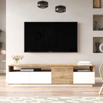 FREY 5 – dizajnový televízny stolík pre moderné interiéry Predstavujeme FREY 5, moderný stolík pre televíziu, ktorý spája eleganciu a funkčnosť. Ideálna voľba pre vašu obývaciu izbu, kanceláriu alebo pracovňu. Svojou konštrukciou a designom prináša do každého priestoru sviežosť a moderný vzhľad. Vyrobené z vysoko kvalitného materiálu LTD s hrúbkou 18 mm, čo zaručuje vysokú odolnosť a stabilitu produktu. S rozmermi 180 x 44,8 x 44,6 cm ľahko uspokojí vaše potreby na uloženie televízora a ďalšieho vybavenia. Elegantná kombinácia bielej a borovicovej farby dodáva tomuto stolíku svieži a nadčasový vzhľad. Vďaka svojmu modernému dizajnu a praktickému riešeniu so štyrmi plnými dvierkami a odkladacími policami je FREY 5 dokonalým doplnkom pre vaše miestnosti.  Názov produktu: FREY 5 Typ tovaru: Stolík TV Materiál: LTD, 18 mm hrubý < strong>Rozmer: 180 x 44,8 x 44,6 cm Farba: biela + borovica Vybavenie:< /strong> 4 plné dvierka a odkladacie police Štýl: moderný, dizajnový Tvar: obdĺžnikový, rovný  Nechajte svoj interiér ožiť s FREY 5, dokonalým spojením dizajnu a funkčnosti!