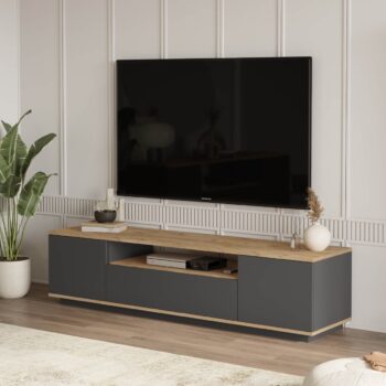 FREY 7 - Moderný televízny stolík Objavte elegantný a dizajnový televízny stolík FREY 7, ideálny pre každú obývaciu izbu, kanceláriu alebo pracovňu. Jeho moderný vzhľad a kvalitné prevedenie dodajú vášmu interiéru nádych sofistikovanosti.  Typ tovaru: stolík TV Materiál: LTD s hrúbkou 18 mm Rozmery: 180 x 44,5 x 44,6 cm Farba: kombinácia borovice a šedé Vybavenie: 3 dverové s plnými dvierkami a praktické odkladacie police Štýl: moderné a dizajnové < li>Tvar: obdĺžnikový a rovný  Kvalitné materiály a precízne spracovanie zaručujú dlhú životnosť a funkčnosť produktu. FREY 7 bude skvelým doplnkom k vašej súčasnej alebo budúcej domácnosti. Nechajte svoj televízor spočinúť na stole, ktorý zaujme nielen svojim dizajnom, ale aj praktickosťou.