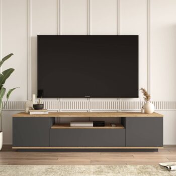 FREY 7 - Moderný televízny stolík Objavte elegantný a dizajnový televízny stolík FREY 7, ideálny pre každú obývaciu izbu, kanceláriu alebo pracovňu. Jeho moderný vzhľad a kvalitné prevedenie dodajú vášmu interiéru nádych sofistikovanosti.  Typ tovaru: stolík TV Materiál: LTD s hrúbkou 18 mm Rozmery: 180 x 44,5 x 44,6 cm Farba: kombinácia borovice a šedé Vybavenie: 3 dverové s plnými dvierkami a praktické odkladacie police Štýl: moderné a dizajnové < li>Tvar: obdĺžnikový a rovný  Kvalitné materiály a precízne spracovanie zaručujú dlhú životnosť a funkčnosť produktu. FREY 7 bude skvelým doplnkom k vašej súčasnej alebo budúcej domácnosti. Nechajte svoj televízor spočinúť na stole, ktorý zaujme nielen svojim dizajnom, ale aj praktickosťou.