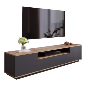 FREY 7 - Moderný televízny stolík Objavte elegantný a dizajnový televízny stolík FREY 7, ideálny pre každú obývaciu izbu, kanceláriu alebo pracovňu. Jeho moderný vzhľad a kvalitné prevedenie dodajú vášmu interiéru nádych sofistikovanosti.  Typ tovaru: stolík TV Materiál: LTD s hrúbkou 18 mm Rozmery: 180 x 44,5 x 44,6 cm Farba: kombinácia borovice a šedé Vybavenie: 3 dverové s plnými dvierkami a praktické odkladacie police Štýl: moderné a dizajnové < li>Tvar: obdĺžnikový a rovný  Kvalitné materiály a precízne spracovanie zaručujú dlhú životnosť a funkčnosť produktu. FREY 7 bude skvelým doplnkom k vašej súčasnej alebo budúcej domácnosti. Nechajte svoj televízor spočinúť na stole, ktorý zaujme nielen svojim dizajnom, ale aj praktickosťou.