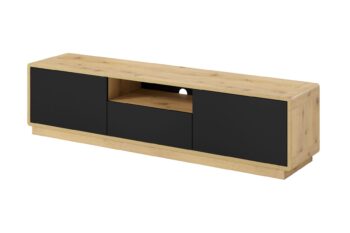 Elegantný sektorový nábytok ARTON je vhodný do moderných dizajnových priestorov. Vyznačuje sa kontrastnými farbami, zaoblenými hranami a pevnou konštrukciou. Sektor ARTON je vyrobený z kvalitnej certifikovanej drevotriesky, ktorá je odolná voči škrabancom a UV žiareniu. Do výklenkov je možnosť doobjednať si LED osvetlenie. Tv stolík ARTON 39 disponuje pevnou konštrukciou a splní všetky očakávania aj náročnejších užívateľov. Stolík má dvoje dvierka za ktorými sa nachádza polica, jednu zásuvku a policu.Farebné prevedenie: taurus/čierny matRozmer: (ŠxVxH) 180 x 44 x 40 cmNábytok je dodávaný v demonte.