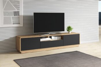 Elegantný sektorový nábytok ARTON je vhodný do moderných dizajnových priestorov. Vyznačuje sa kontrastnými farbami, zaoblenými hranami a pevnou konštrukciou. Sektor ARTON je vyrobený z kvalitnej certifikovanej drevotriesky, ktorá je odolná voči škrabancom a UV žiareniu. Do výklenkov je možnosť doobjednať si LED osvetlenie. Tv stolík ARTON 40 disponuje pevnou konštrukciou a splní všetky očakávania aj náročnejších užívateľov. Stolík má dvoje dvierka za ktorými sa nachádza polica, jednu zásuvku a policu.Materiál: LTD, zaoblené rohy s MDFFarebné prevedenie: taurus/čierny matRozmer: (ŠxVxH) 200 x 44 x 40 cmNábytok je dodávaný v demonte.