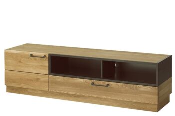 TV stolík MOZAIK vás zaujme svojim elegantným a zároveň luxusným prevedením. Je zo sektoru MOZAIK, vďaka ktorému si poskladáte vašu obývačku podľa predstáv.Je vyrobený z lešteného a olejovaného masívneho dreva. Farebné prevedenie: dub/čierna matná. Úchyty sú v čiernej matnej farbe, vyrobené z kovu.TV stolík je jednodverový. Disponuje jednou praktickou zásuvkou a dvomi otvorenými policami.Sektorový nábytok MOZAIK vám ponúka moderný dizajn a kvalitné prevedenie. Prírodná vôňa masívneho dreva a dlhá životnosť nábytku vás presvedčia, že nábytok MOZAIK je to najlepšie riešenie. Nábytok sa ľahko kombinuje s akýmkoľvek interiérom. Vďaka svojmu prevedeniu zútulní vašu obývaciu miestnosť.Výhodou nábytku MOZAIK je, že sa dodáva už zmontovaný.Záruka 24 mesiacov.