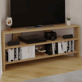 Zoznámte sa s VICIUS, exkluzívnym TV stolom, ktorý prináša zmysel pre štýl a funkcionalitu do vašej obývačky! Tento výnimočný nábytok je ideálny pre tých, ktorí si cení estetiku a usporiadanie a chcú mať svoj televízor a príslušenstvo elegantne usporiadané. Charakteristika produktu:  Typ tovaru:  TV stolík Materiál: Kvalitný melamín a VT laminát Rozmer: 45 x 110 x 36 cm< /li> Farba: Elegantný dub Vybavenie: Funkčné odkladacie police Tvar: Priestorovo úsporný rohový Počet dverí, dvierok: Otvorený dizajn bez dverí Hrúbka materiálu: Solídne 18mm  VICIUS TV stolík nie je iba pohľadovo atraktívny, ale tiež ponúka organizačné riešenie, vďaka ktorému bude váš relaxačný čas ešte príjemnejší. Jeho elegantný dizajn vo farbe duba obohatí každý interiér a dodá vašej obývačke príjemnú atmosféru. Ak túžite po spojení moderného dizajnu a praktickosti, VICIUS je pre vás tou pravou voľbou! Vychutnajte si nielen luxusný vzhľad, ale aj funkčnosť a kvalitu, ktoré prináša tento unikátny kúsok nábytku!
