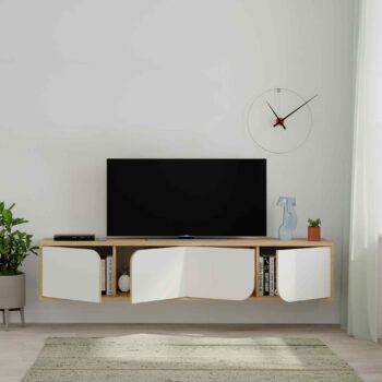 TV Stolík SINESHA: Elegancia duba spojená s čistotou bielej Uvítate hostí s hrdosťou pri pohľade na TV stolík SINESHA. Jeho jedinečná kombinácia duba a bielej prináša nádych modernej elegancie do vašej obývačky.  Materiál: Vysoká odolnosť vďaka melamínu a VT laminátu zaistí, že stolík vydrží v perfektnom stave po mnoho rokov. Rozmery: S rozmermi 35 x 180 x 35.6 cm ponúka ideálnu rovnováhu medzi kompaktnosťou a dostatočným úložným priestorom. Farba:< /strong> Prírodný tón duba v harmónii s čistou bielou tvorí nadčasovú kombináciu, ktorá sa hodí do rôznych interiérov. Vybavenie: Štyri plné dvierka skrývajú a chránia vaše multimediálne zariadenia a zároveň poskytujú elegantný vzhľad. Tvar: Obdĺžnikový a rovný dizajn zaručuje univerzálnosť a jednoduché začlenenie do vášho obývacieho priestoru. Hrúbka materiálu: 18mm hrúbka garantuje stabilitu a dlhú životnosť tohto luxusného kúsku nábytku.  Či už je váš interiér moderný, minimalistický alebo tradičný, TV stolík SINESHA prinesie do vášho domova nádych luxusu a funkčnosti.