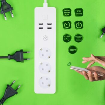 Tellur WiFi Smart Power Strip, 3× 4× USB 4 A, 2200 W, 10 A, 1,8 m predlžovací kábel