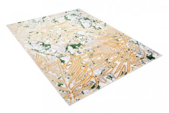 Trendový krémovo-zelený koberec so vzorom zlatých listov Šírka: 120 cm | Dĺžka: 170 cm