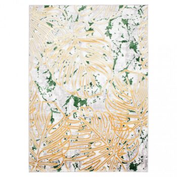 Trendový krémovo-zelený koberec so vzorom zlatých listov Šírka: 160 cm | Dĺžka: 220 cm