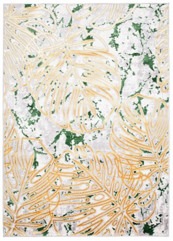 Trendový krémovo-zelený koberec so vzorom zlatých listov Šírka: 160 cm | Dĺžka: 220 cm