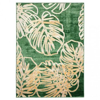 Trendový zelený koberec so vzorom zlatých listov Šírka: 120 cm | Dĺžka: 170 cm
