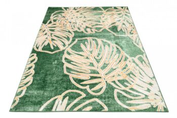 Trendový zelený koberec so vzorom zlatých listov Šírka: 120 cm | Dĺžka: 170 cm