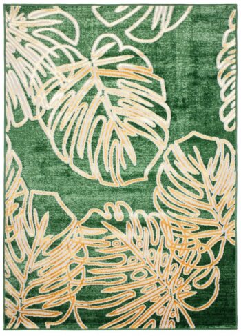 Trendový zelený koberec so vzorom zlatých listov Šírka: 120 cm | Dĺžka: 170 cm