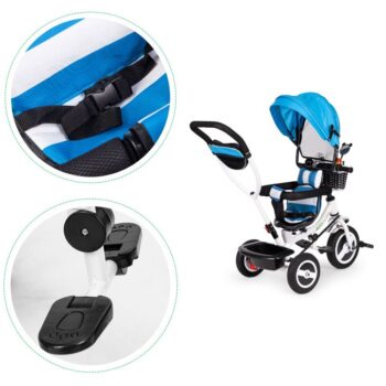 Trojkolka, kočík modrej farby Ecotoys