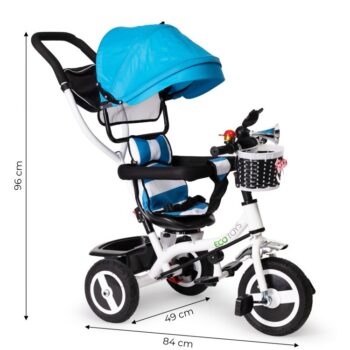 Trojkolka, kočík modrej farby Ecotoys
