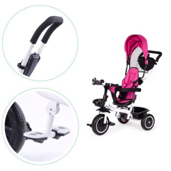 Trojkolka, kočík v tmavoružovej farbe Ecotoys