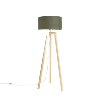 Trojnohá stojaca lampa drevená s tienidlom 50 cm zelená - Puros