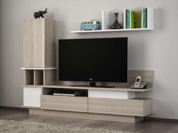 Predstavujeme UNCOMON, obývaciu stenu, ktorá prináša do vašej obývačky moderný a elegantný dizajn. Táto vysoká a priestranná zostava v kombinácii bielej a svetlo hnedej farby je navrhnutá tak, aby poskytovala praktické a estetické riešenie pre vaše multimediálne zariadenia a ďalšie potreby.Detailné špecifikácieTyp tovaru: Obývacia stenaMateriál: Kvalitná LTD s hrúbkou materiálu 18 mm, zaisťujúca odolnosť a dlhú životnosť.Rozmery:TV stolík: 149 x 31.5 x 117.1 cmHorná polica: 90 x 14.5 x 22 cmLacná knižnica: 29.5 x 31.5 x 117.1 cmFarba: Elegantná kombinácia bielej a svetlo hnedej, ktorá dodáva priestoru svieži a moderný vzhľad.Vybavenie: Regálka poskytujúca dostatok úložného priestoru pre elektroniku, knihy alebo dekorácie.Vzhľad: Vysoká konštrukcia, ktorá ponúka dostatok priestoru na uskladnenie a vystavenie vašich multimediálnych zariadení a dekorácií.Podrobnosti o rozmere: Miesto pre TV - šírka 118.5 cmDodatočné informácie: Produkt je dodávaný v demontovanom stave, čo uľahčuje transport a montáž.Obývacia stena UNCOMON je ideálnou voľbou pre tých, ktorí hľadajú moderný a funkčný nábytok s elegantným vzhľadom. Jej kombinácia bielej a svetlo hnedej farby a minimalistický dizajn prinášajú do vášho domova sviežosť a moderný štýl, zatiaľ čo poskytuje dostatok úložného priestoru pre všetky vaše potreby.