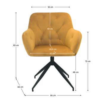 Predstavujeme vám dizajnové otočné kreslo Veleza New v elegantnej horčicovej farbe (Velvet) s čiernymi detailmi, ktoré sa stane štýlovým doplnkom vášho interiéru. Toto moderné kreslo je ideálne pre tých, ktorí hľadajú kombináciu pohodlia a estetického vzhľadu.