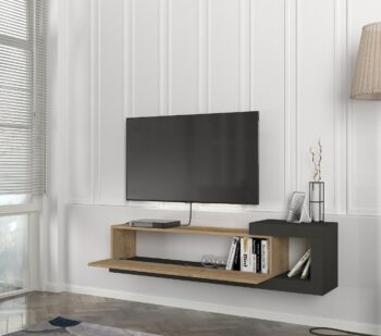 Moderný a štýlový TV stolík VELIERO vás oslový svojim moderným a minimalistickým dizajnom a priaznivou cenou. Je ideálny do moderne zariadených priestorov a vďaka závesnému systému pôsobí vzdušne a štýlovo. TV skrinka poskytuje dostatok úložného priestoru vo forme výklopnej skrinky a malej otvorenej police.Farebné prevedenie: šedý antracit / sapphireMateriál: kvalitné 18 mm LTD hranené PVC páskouRozmery TV stolíka: (š/v/h) 150 x 38,6 x 29,6 cm Dodávame v demonte.