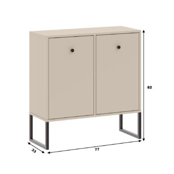 Ak hľadáte originálny nábytok do svojho interiéru, nábytok VENDENA je perfektnou voľbou. Nábytok VENDENA je v loftovom a štýlovom prevedení, vhodný do obývačky či spálne.Komoda je vyrobená z kvalitných LTD dosiek. Sú nenáročné na údržbu. Konštrukcia kovová, v čiernom prevedení. Komoda disponuje tromi praktickými zásuvkami. Komoda je dvojdverová.Farebné prevedenie: kašmír.Rozmery:šírka: 77 cmvýška: 82 cmhĺbka: 33 cm.V našej ponuke nájdete aj ďalšie prvky VENDENA.Dodávame v demontovanom stave.