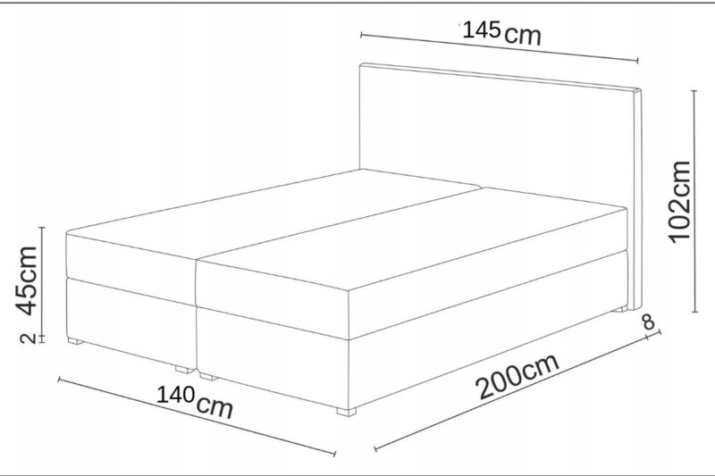 VENIDA čalúnená manželská posteľ 140 x 200 cm, ITAKA 14/červená Štýlová manželská posteľ VENIDA je v modernom a elegantnom prevedení. Patrí medzi postele typu BOXSPRING. Výrazným dizajnovým prvkom je jej čelo, ktoré tiež ochráni vašu stenu pred oderom.Posteľ je čalúnená látkou ITAKA 14, červená.  Súčasťou postele je kvalitný bonellový matrac. Pre väčší komfort si môžete dokúpiť praktický vrchný krycí matrac TOPPER (viď. doporučené produkty).Disponuje veľkým úložným priestorom, ktorý je vhodný na uloženie perín, obliečok a podobne.Rozmery (š,v,h): 145 x 102 x 208 cm. Výška čela postele: 102 cm. Výška spacej plochy: 47 cm. Výška nožičiek: 2 cm. Spacia plocha: 140 x 200 cm.V našej ponuke nájdete aj ďalšie prevedenia a rozmery manželských postelí VENIDA.Dodávame v demontovanom stave.