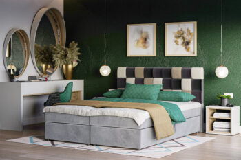 Štýlová manželská posteľ VENIDA je v modernom a elegantnom prevedení. Patrí medzi postele typu BOXSPRING. Výrazným dizajnovým prvkom je jej čelo, ktoré tiež ochráni vašu stenu pred oderom.Posteľ je čalúnená látkou ITAKA 14, čierna.  Súčasťou postele je kvalitný bonellový matrac. Pre väčší komfort si môžete dokúpiť praktický vrchný krycí matrac TOPPER (viď. doporučené produkty).Disponuje veľkým úložným priestorom, ktorý je vhodný na uloženie perín, obliečok a podobne.Rozmery (š,v,h): 185 x 102 x 208 cm. Výška čela postele: 102 cm. Výška spacej plochy: 47 cm. Výška nožičiek: 2 cm. Spacia plocha: 180 x 200 cm.V našej ponuke nájdete aj ďalšie prevedenia a rozmery manželských postelí VENIDA.Dodávame v demontovanom stave.