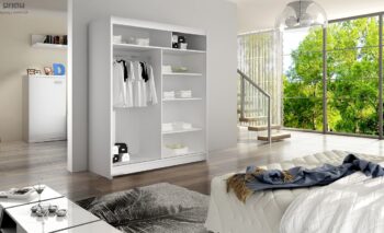 Šatníkovú skriňu VESNA VI dub truflový vystihuje minimalistický, ale moderný dizajn a predovšetkým dostatok úložného priestoru, ktorý potrebujete na uloženie vašeho oblečenia a doplnkov. Skriňa má posuvné dvere so zrkadlom. V jej ľavej časti je vešiaková tyč a v pravej sú priestranné police. V hornej časti sa taktiež nachádza úložný priestor. Skriňu ponúkame aj v ďalších troch farebných prevedeniach. Je vyrobená z LTD dosky s hrúbkou 16 mm. Skriňa má tiež hliníkové ložiskové pojazdy Micra Servoll. Dodávame v demontovanom stave.Rozmery : š/h/v 150/58/200