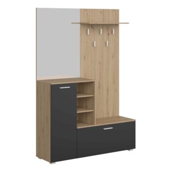 Predsieň Vetlanda v prevedení dub artisan a grafit je moderným riešením pre váš interiér, ktoré kombinuje funkčnosť s elegantným dizajnom. Táto predsieňová zostava od značky KONDELA je ideálnou voľbou pre tých, ktorí hľadajú praktický a esteticky príjemný nábytok do svojho domova.