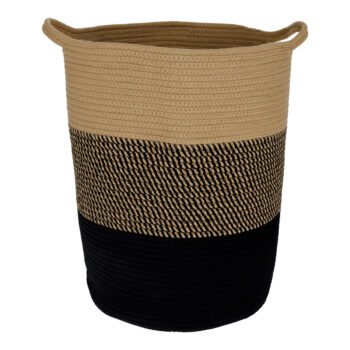 <p>Pletený kôš Vidan 35x45 cm v prírodnej a čiernej farbe je elegantným doplnkom, ktorý prinesie do vášho interiéru moderný vzhľad. Tento okrúhly kôš je vyrobený z kvalitných materiálov, konkrétne z bavlny a polyesteru, čo mu dodáva pevnosť a odolnosť. S jeho rozmermi 35 cm na šírku a hĺbku…