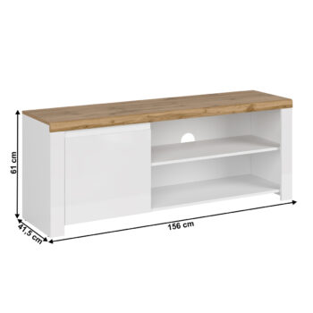 TV stolík Vilgo 1D/160 v elegantnom prevedení biely lesk a dub wotan je ideálnym doplnkom pre moderné interiéry. Tento kus nábytku od značky KONDELA kombinuje funkčnosť s estetickým vzhľadom, čím sa stáva skvelou voľbou pre vašu obývačku.