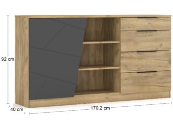 NABBI Viliam CH-1D4DRWS jednodverová komoda so zásuvkami dub craft zlatý / sivá – Obrázok 2