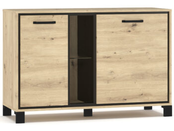 Dvojdverová komoda so zásuvkami VINAP CH-2D ohúri nejednu Vašu návštevu. Jej jedinečné farebné prevedenie dub artisan dokonale dopĺňa krásne lemovanie dvierok kontrastnou farbou wenge tmavá. Komoda pozostáva z dvoch dvierok, za ktorými sa ukrýva priestor predelený policou. Bonusom je otvorená…