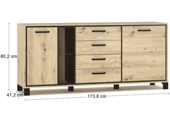 Dvojdverová komoda so zásuvkami VINAP CH-2D4DRWRS ohúri nejednu Vašu návštevu. Jej jedinečné farebné prevedenie dub artisan dokonale dopĺňa krásne lemovanie dvierok kontrastnou farbou wenge tmavá. Komoda pozostáva z dvoch dvierok, za ktorými sa ukrýva priestor predelený policou a zo štyroch…