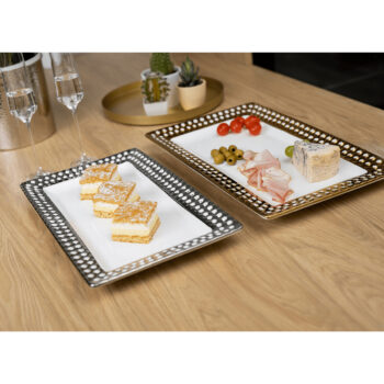 KONDELA Vitalis servírovací tanier biela / strieborná – Obrázok 2