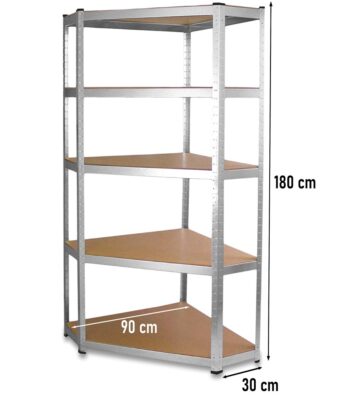 Rohový regál VITAS II je skvelým riešením na udržanie poriadku v pivniciach, garážach, skladoch a predajniach. Je vyrobený z kvalitných materiálov ako je pozinkovaná oceľ a MDF dosky. Pevné police s maximálnou nosnosťou 175 kg zaručujú stabilitu a odolnosť. Bezskrutková montáž uľahčuje montáž regálu a nezaberie veľa času. Regál umožňuje ľubovoľnú konfiguráciu políc - otvory sú umiestnené po celej dĺžke. Nohy stojana sú zaistené plastovými krytkami.Celková nosnosť regálu je až 875 kg! (s rovnomerným rozložením hmotnosti)Špecifikácia:max. nosnosť na policu: 175 kg (celkovo 875 kg na celý regál s rovnomerným rozložením hmotnosti)počet políc: 5materiál: pozinkovaná oceľ 0,65 mm, MDF doska 4 mmmontáž: bezskrutková (zalisovaná v priečnikoch)hmotnosť: 13 kgRozmery:rozmery celkové (výška/šírka/hĺbka): 180/90/30 cmDodávame v demonte.