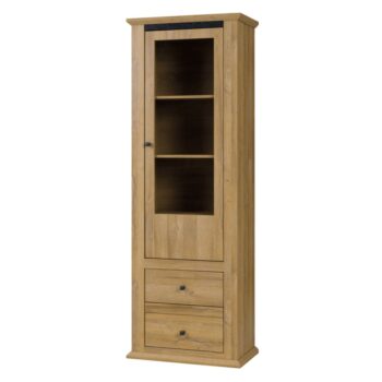 Na modernej vlne prichádza vitrína LEON MZ4. Jej rozmery sú (ŠxHxV): 70x40x200 cm. Zdobia ju skromné, ale elegantné kovové úchytky. Disponuje úložným priestorom v podobe dvoch zásuviek a skrinky s dvierkami so sklom. Provensálsky sektorový nábytok LEON Vám pomôže zariadiť si domov funkčne a štýlovo…