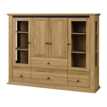 Na modernej vlne prichádza vitrína LEON MZ6. Jej rozmery sú (ŠxHxV): 165x40x130 cm. Zdobia ju skromné, ale elegantné kovové úchytky. Disponuje úložným priestorom v podobe štyroch zásuviek, dvojdverovej skrinky a dvoch jednodverových skriniek s dvierkami so sklom. Provensálsky sektorový nábytok LEON…