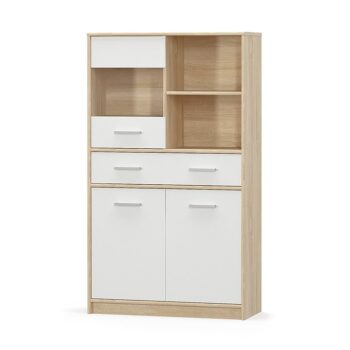 Vitrína TEYO 2D1W1S/80 nádherne oživí a zariadi izby Vašich ratolestí. Rozmery vitríny sú (ŠxHxV): 83x34x144 cm. Je vyrobená z kvalitnej laminovanej DTD (drevotriesková doska). Jemná farebná kombinácia dubu sonoma s bielou dodáva nábytku nadčasovosť. Vitrína poskytuje dostatok úložného priestoru…