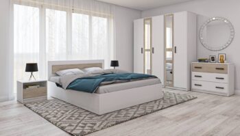 Spálňová zostava VIVIEN je vyrobená z kvalitného LTD materiálu s výraznou kresbou dreva. Kolekcia je navrhnutá v minimalistickom štýle a s radosťou si vychutnáte zvláštne čaro a pohodlie takto vytvoreného nábytku. Nábytok VIVIEN harmonicky zapadne do každého interiéru a vďaka svojmu dizajnu pôsobí v interiéri vzdušne a ľahko.Prvky spálňovej zostavy VIVIEN vnesú do vášho domova ľahkosť a eleganciu a kontrastná farba a predĺžené rukoväte mu dodávajú dynamiku. Zostava obsahuje:šatníkovú skriňu 1 - (š/v/h) 70/209/50 cmšatníkovú skriňu 2 - (š/v/h) 120/209/50 cmKomodu so zásuvkami - (š/v/h) 90/75/39 cmmanželskú posteľ + rošt - (š/v/h) 163,5/78/203,2 cm2 x nočný stolík s 1 zásuvkou - (š/v/h) 50/41/36 cmSpálňová zostava VIVIEN bude skvelým doplnkom interiéru vašej spálne a poteší vás svojou kvalitou a spoľahlivosťou.Dodávame v demonte.