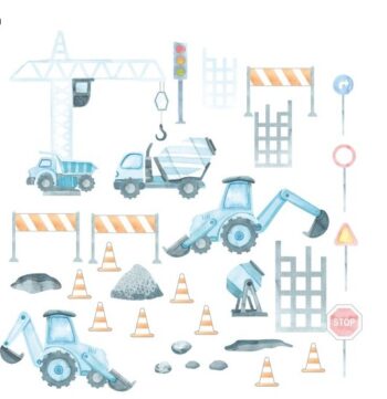 Veľká modrá nálepka na stenu pre chlapcov staviteľov 150 x 300 cm