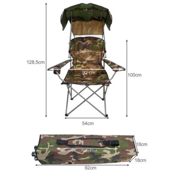 Veľká skladacia rybárska stolička so strieškou – camo dizajn