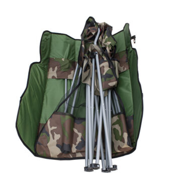Veľká skladacia rybárska stolička so strieškou – camo dizajn