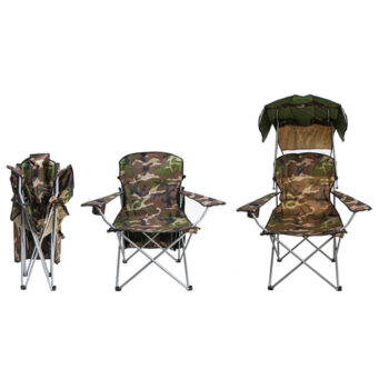Veľká skladacia rybárska stolička so strieškou – camo dizajn